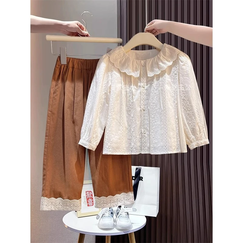 女童秋季套装儿童2025早秋新款时髦韩版森系衬衫牛仔裤两件套秋装