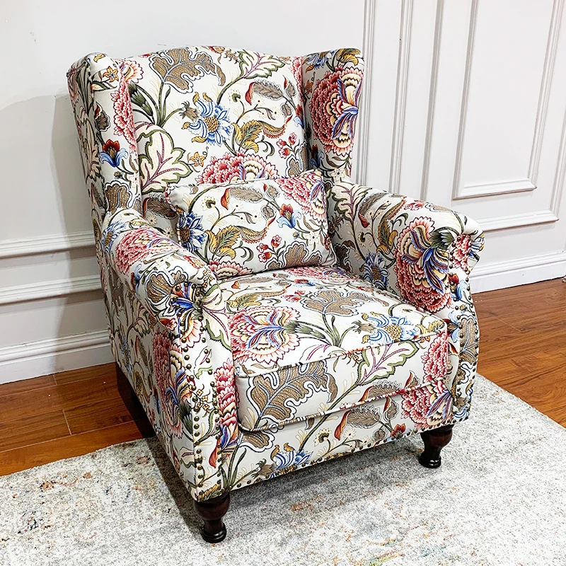 美式复古老虎椅单人椅82*80*100轻奢网红布艺单人沙发椅