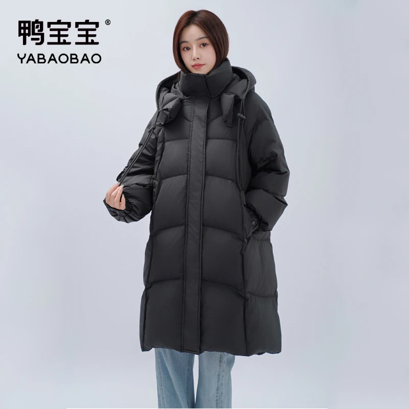 鸭宝宝2025秋冬新款过膝羽绒服女中长款加厚连帽时尚保暖外套xh