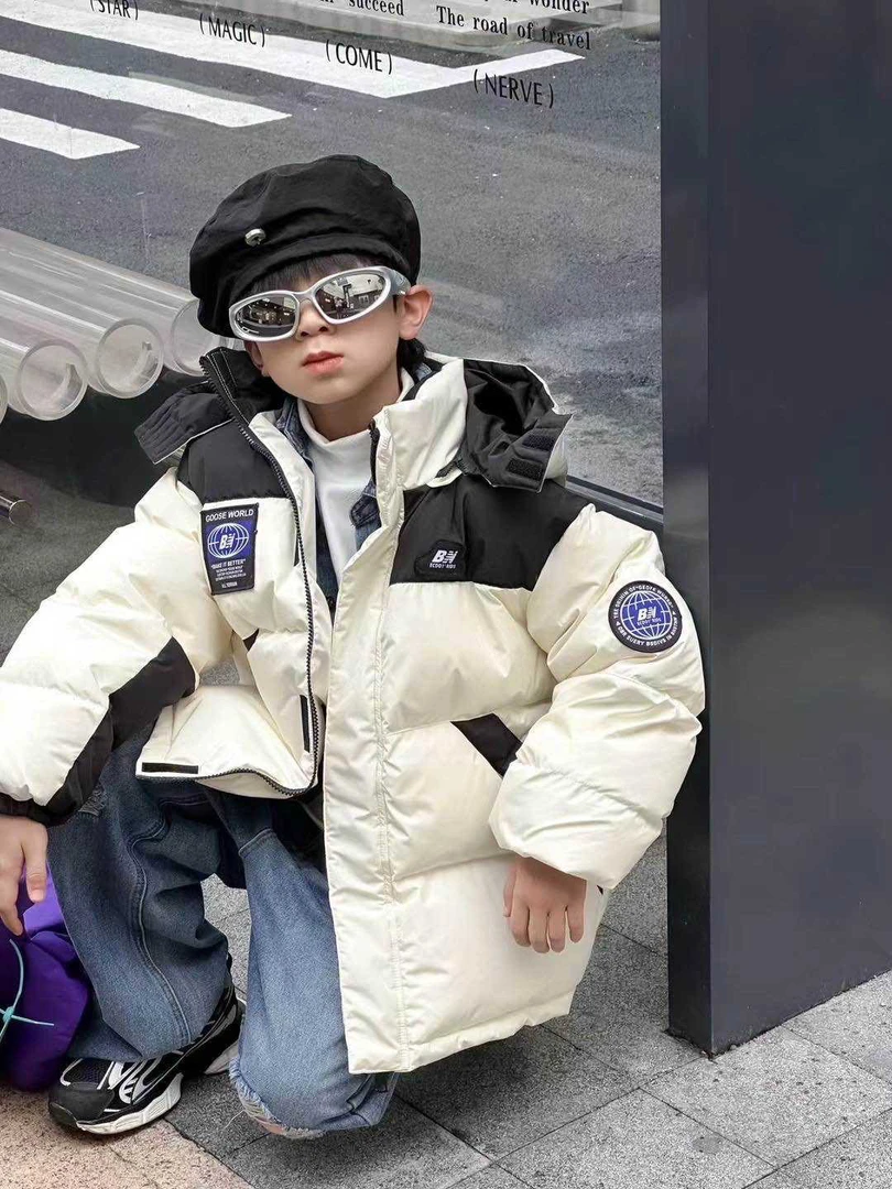 冬季儿童羽绒服加厚男女童工装休闲白鸭绒外套