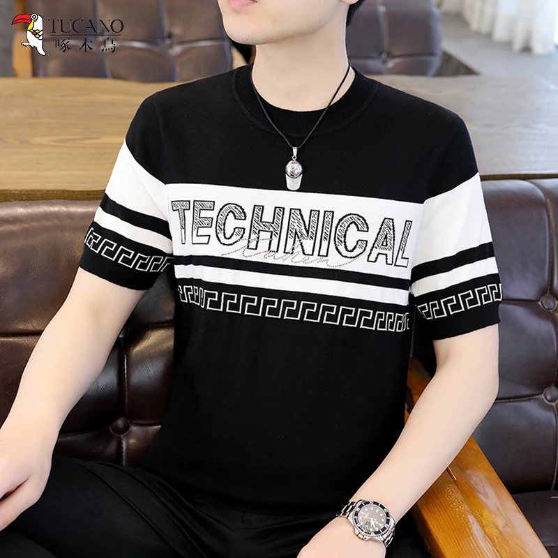 啄木鸟男士2024新款夏季高档帅气短袖T恤潮流休闲百搭圆领打底衫