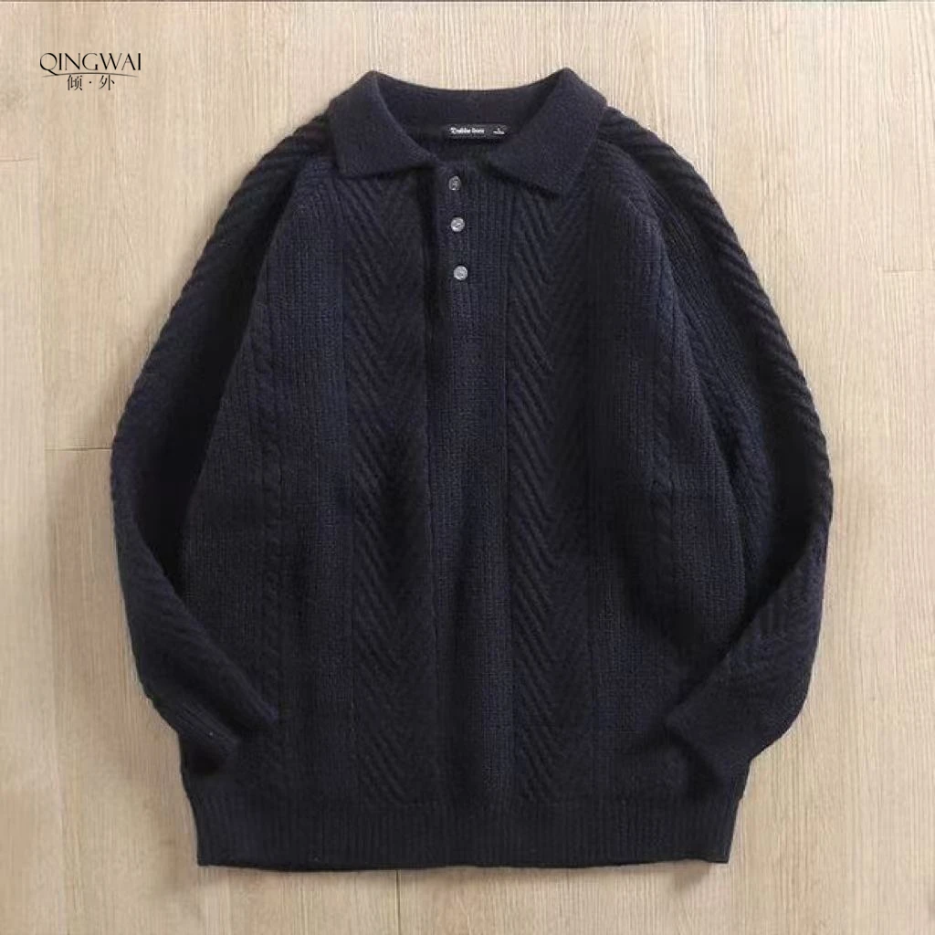 软糯细腻！秋季新款纯色简约翻领针织衫日系复古加厚秋冬毛衣休闲