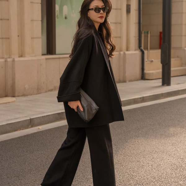 YSU【YSU】静奢风双面呢休闲简约设计感纯色百搭披肩外套Y303869