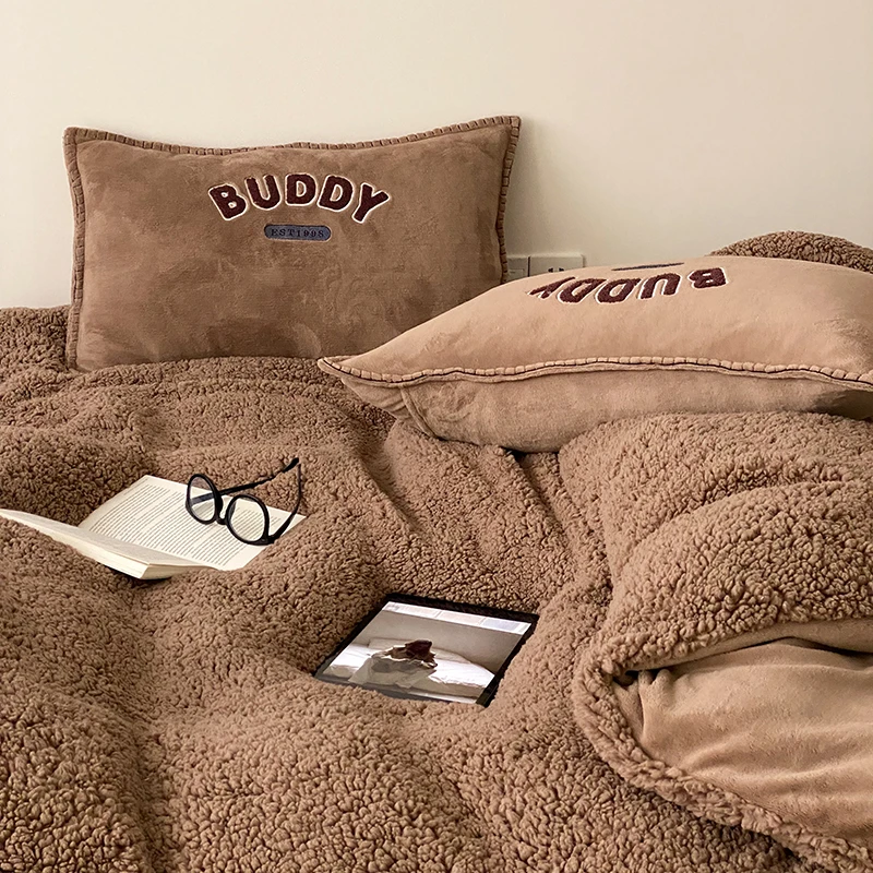 美式复古风泰迪绒保暖牛奶绒床上用品四件套冬季加厚牛奶绒三件套