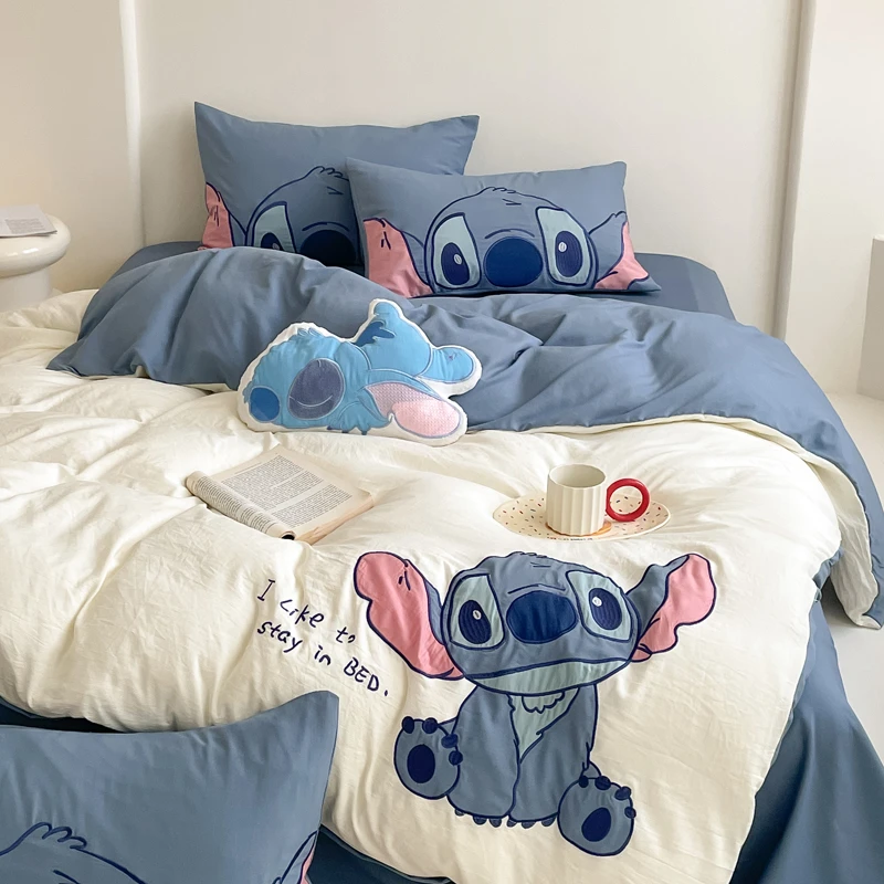 迪士尼史迪仔床上四件套夏季非全棉纯棉床单被套大学生宿舍三件套