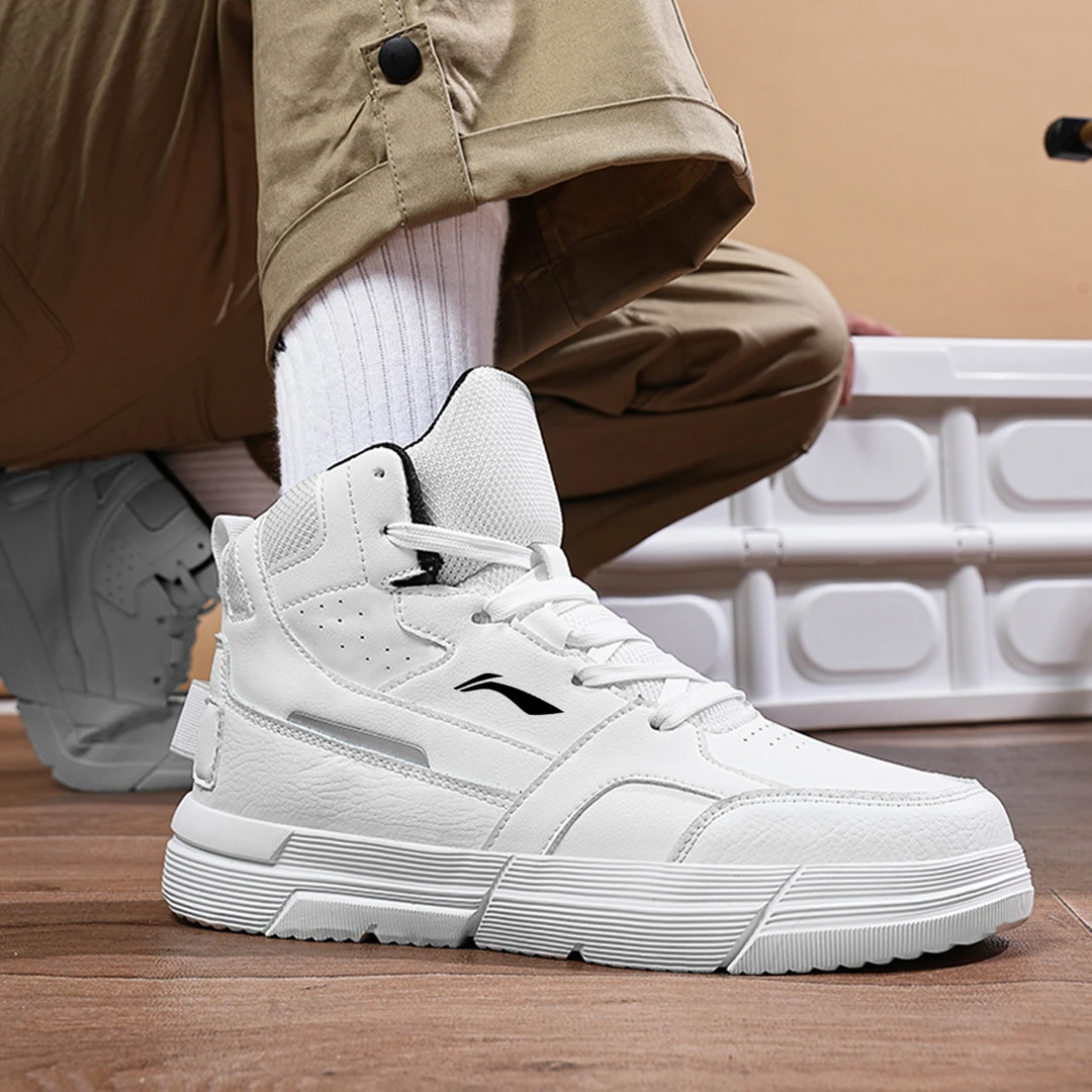 李宁贵人白色高帮鞋男秋冬季板鞋45加肥加宽大码男鞋46 47 48骑行