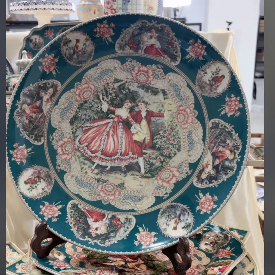 欧洲名画cz红色系列复古圆盘超大赏盘盘子