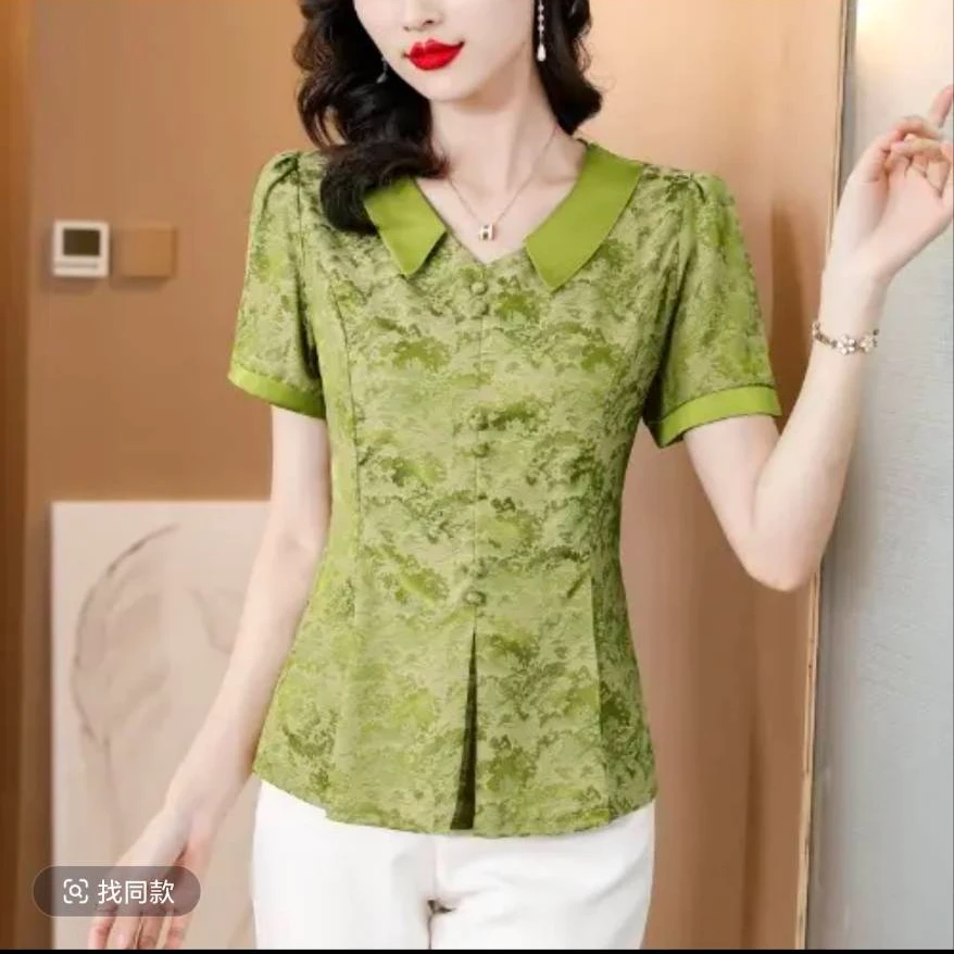 6820早秋新款泡泡袖衬衣显瘦减龄气质百搭显韩版遮肚瘦时尚拼接