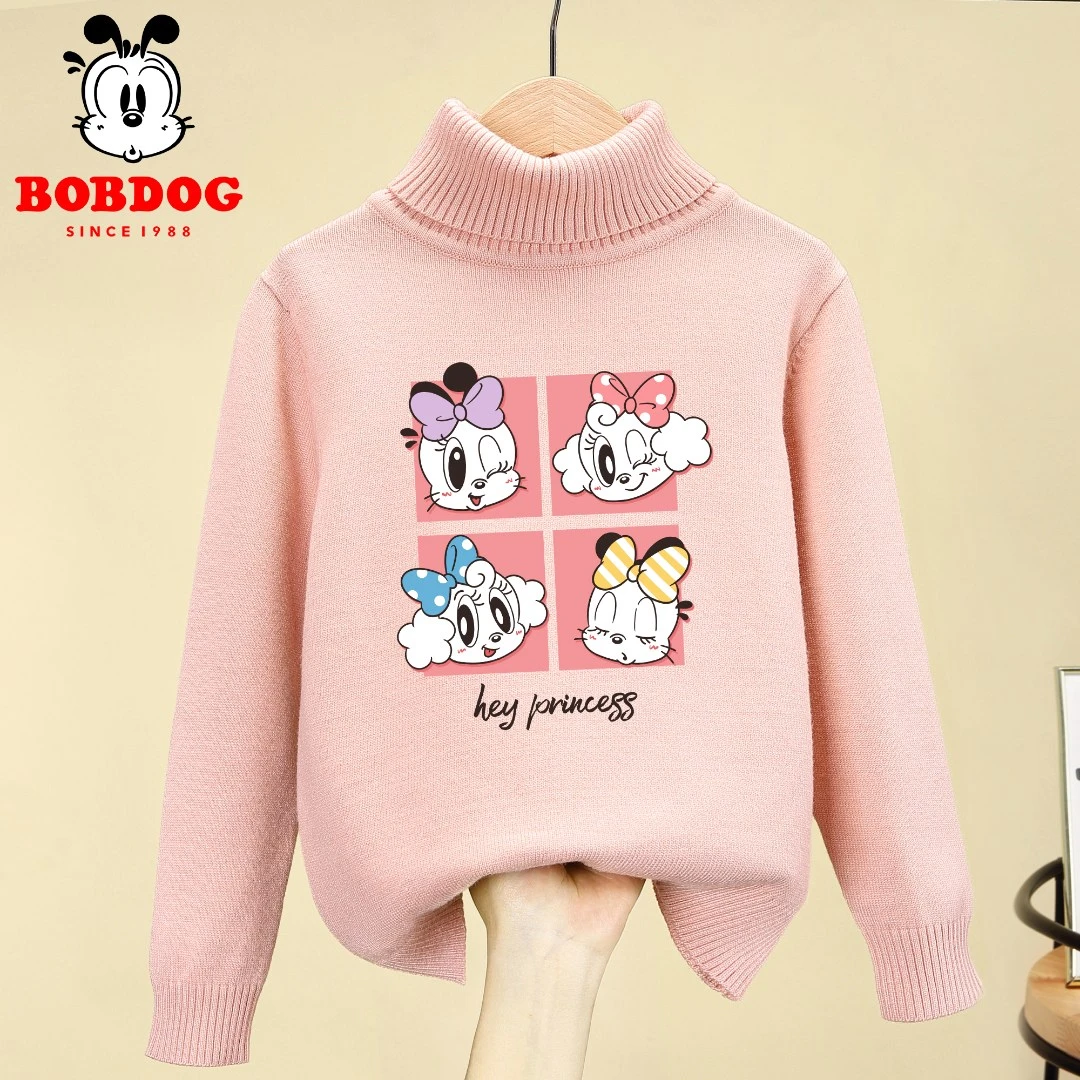 巴布豆卡乐女童秋季毛衣中大童儿童高领打底衫薄款针织衫童装秋装
