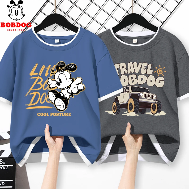 巴布豆卡乐男童假两件短袖2024新款中大童纯棉女童半袖儿童夏装潮