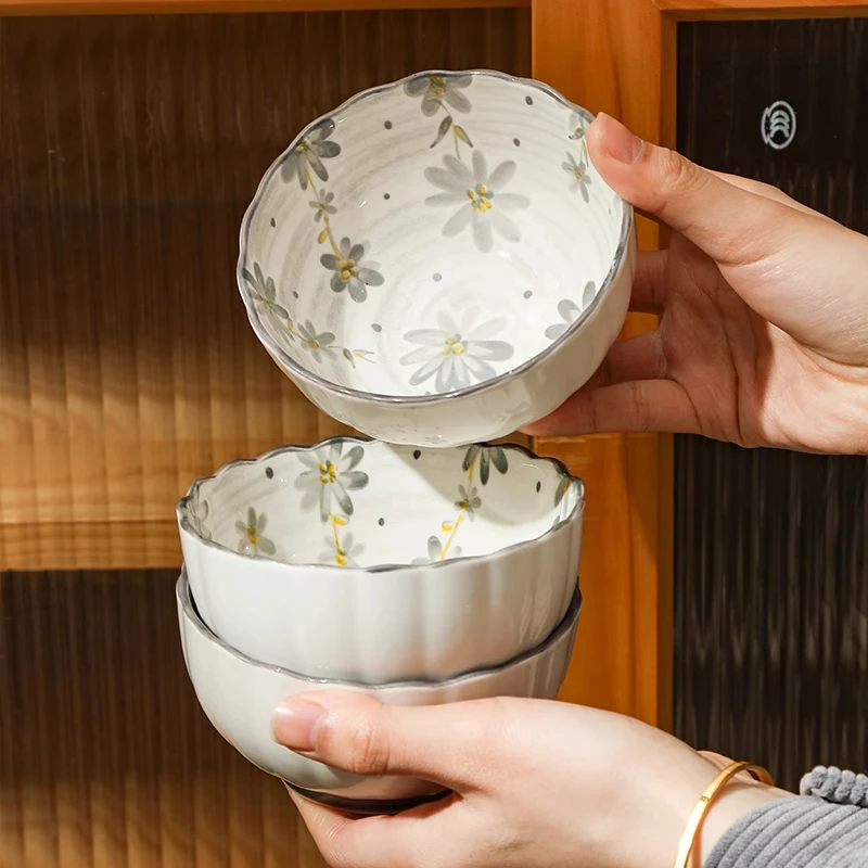 荷意日式陶瓷饭碗家用小碗吃饭碗套碗碟装2025新款釉下彩餐具