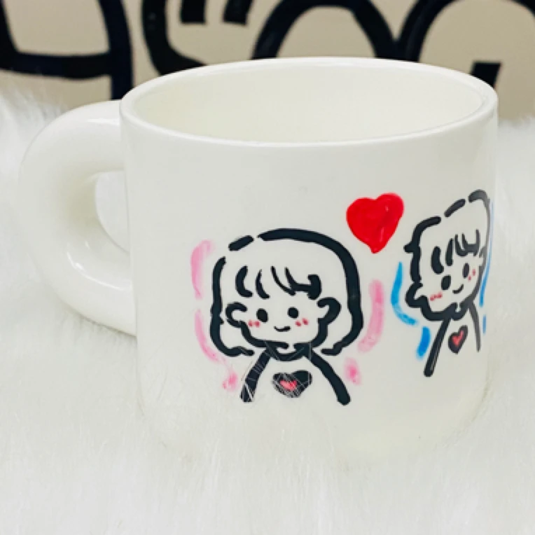 手绘时尚卡通陶瓷早餐杯学生家用创意马克杯单包装礼品