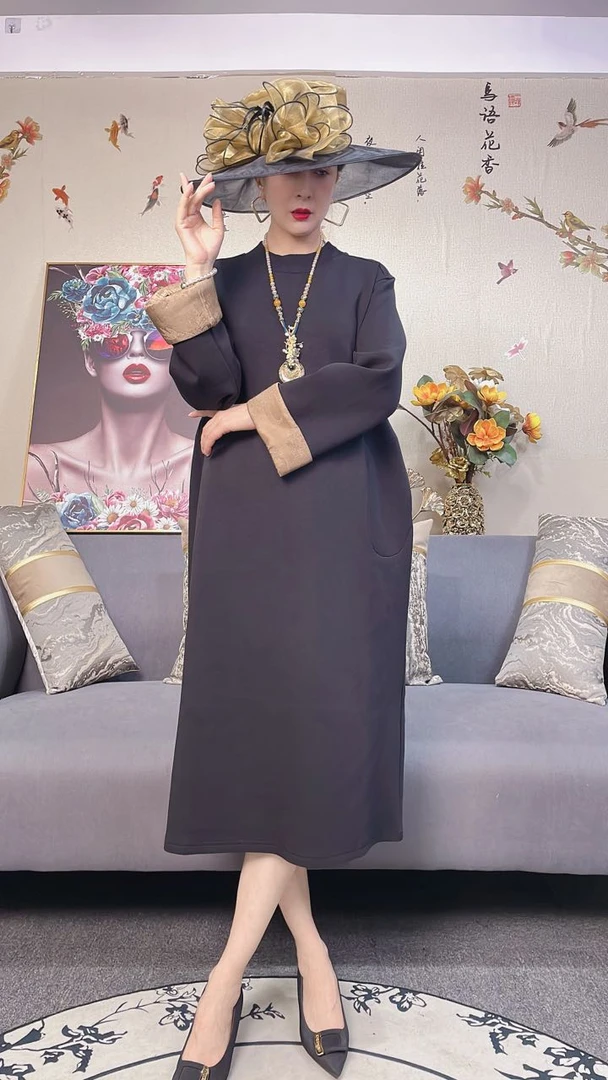 24D8132时尚洋气宽松休闲百搭轻奢显瘦印花气质ins连衣裙