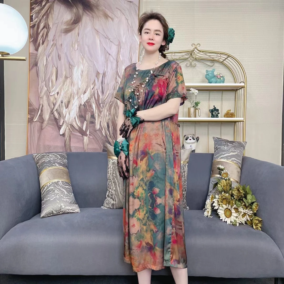 6296时尚洋气女装宽松休闲百搭轻奢显瘦复古印花新中式ins连衣裙