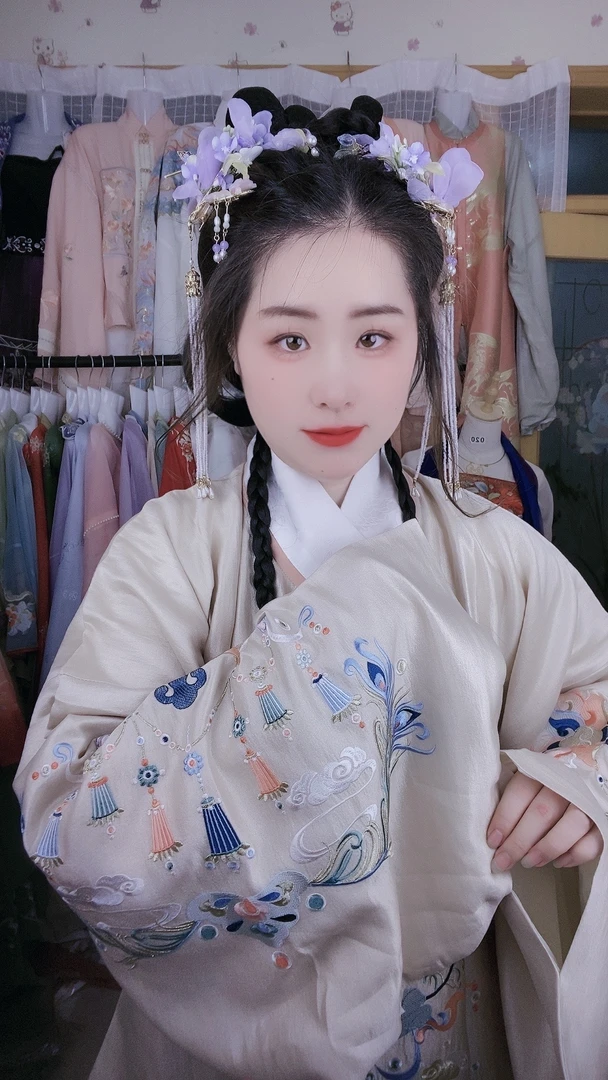 明制交领莲生有象大码小仙女套装汉服四季
