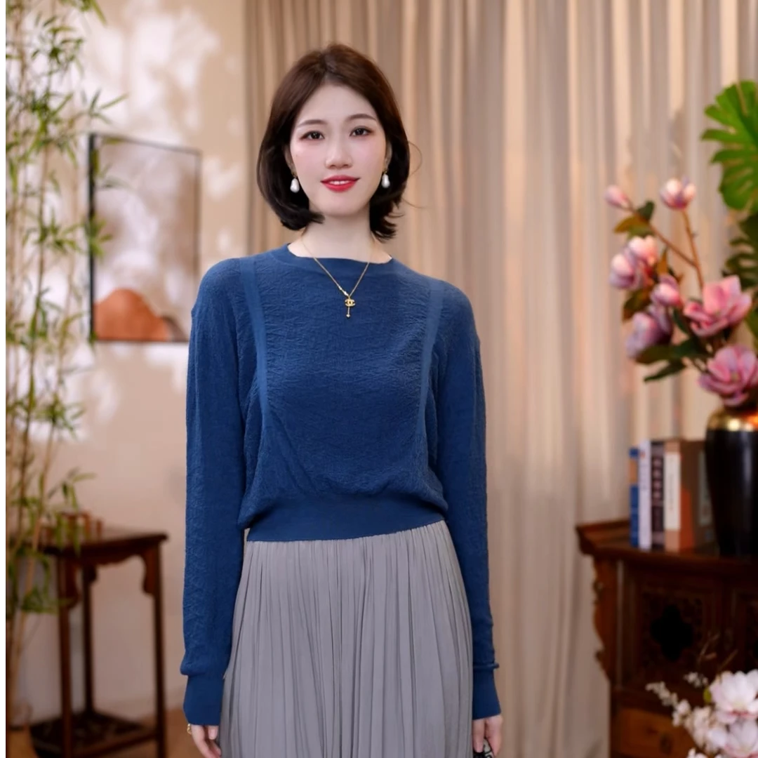 【白小白精选】"肌理纹" 圆领打底衫上衣针织毛衣长袖简约气质 4447