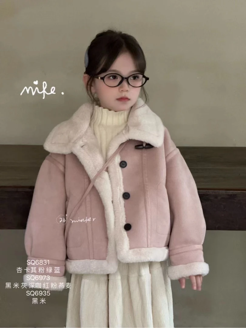 女童冬季加厚保暖外套皮毛一体洋气加绒上衣