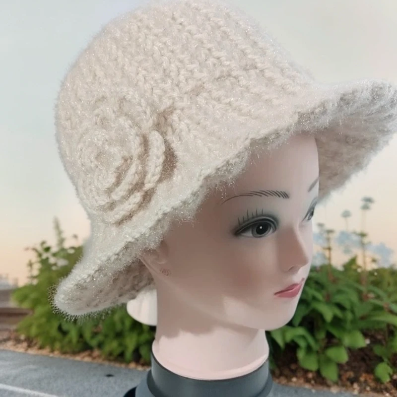 【牡丹花渔夫帽成品】时尚百搭休闲秋冬款女士渔夫帽手工钩织帽子