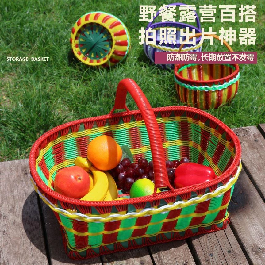 手编提篮手工购物篮编织篮子家用定制拜神塑料长方形圆形藤条手提