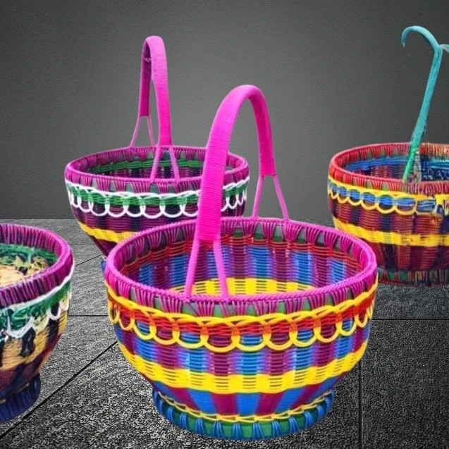 新款花篮吊篮露营水果篮购物篮采摘收纳野餐手提手编田园网红圆形