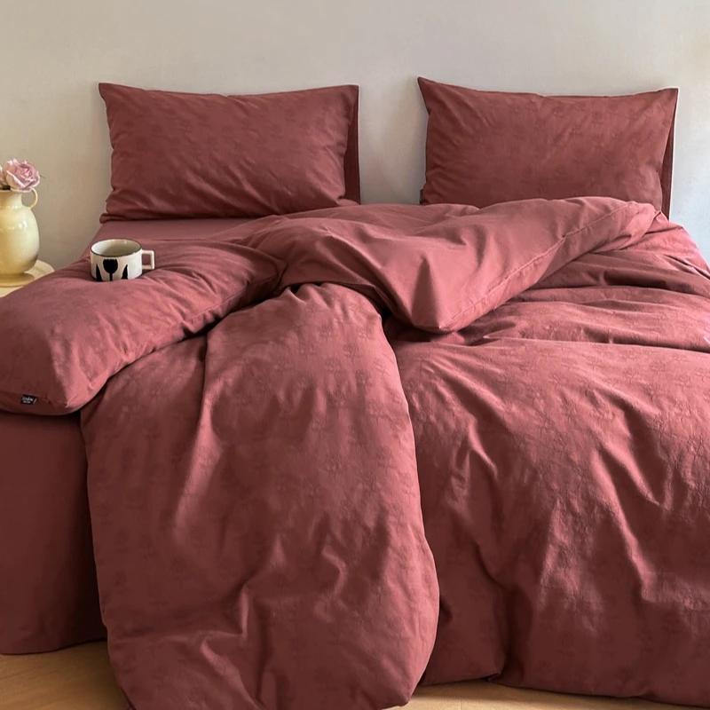 【佩佩家纺】全棉60s三层纱提花简约高级感四件套 纯色