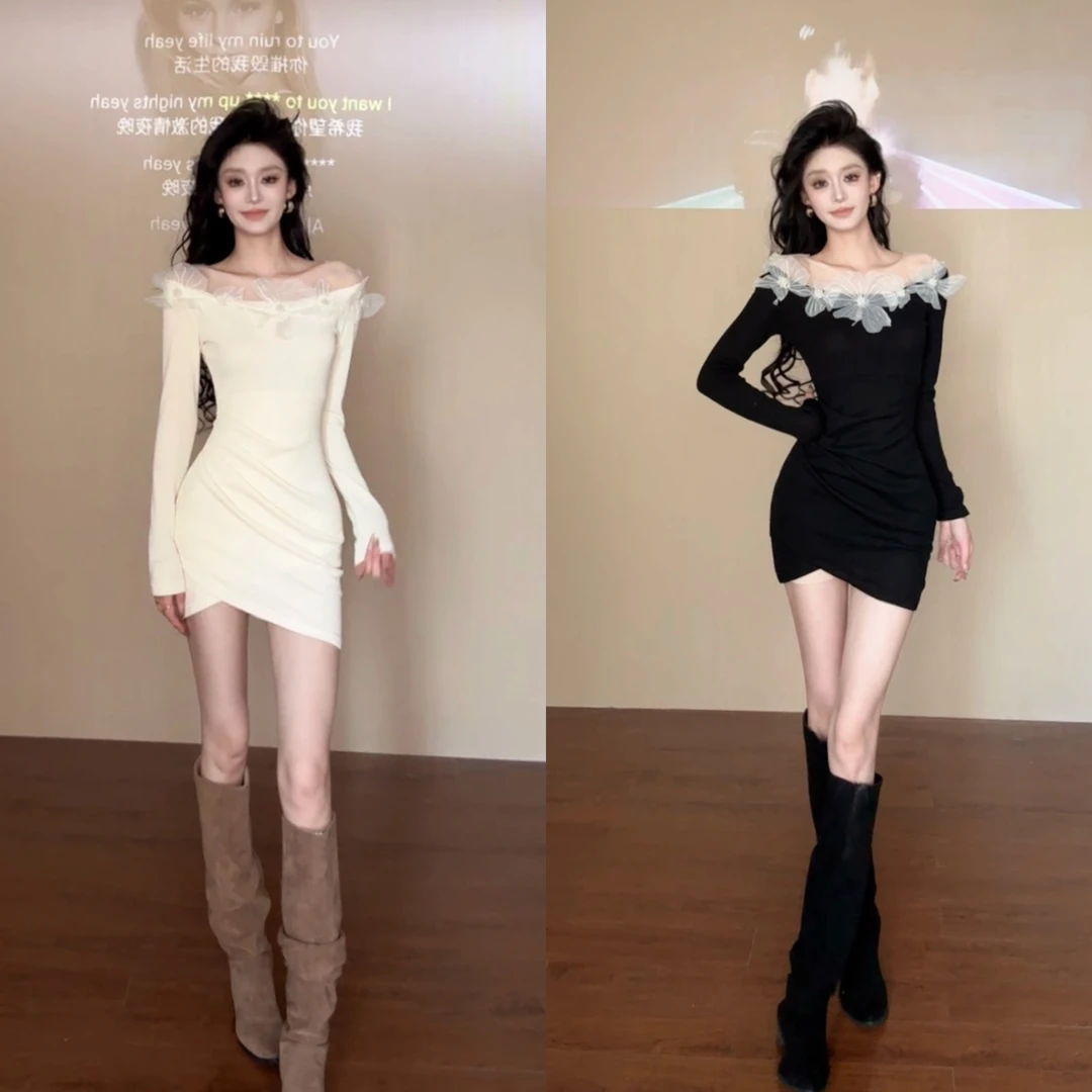 【元元】蕾丝连衣裙显瘦辣妹打底性感紧身修身连衣裙短裙