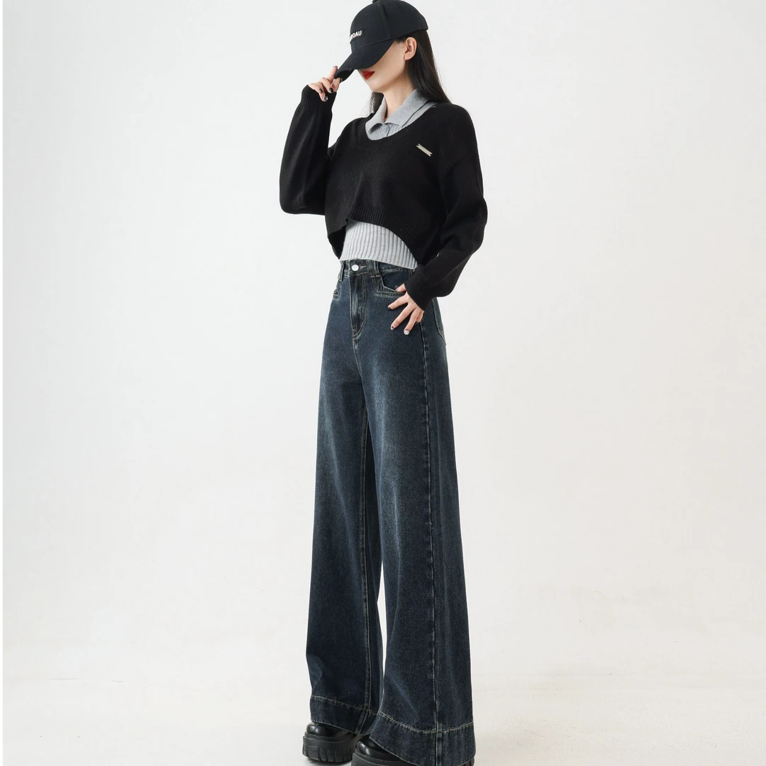 【小壹定制】复古高腰微喇叭阔腿新款百搭显瘦宽松垂感裤子（送腰带）