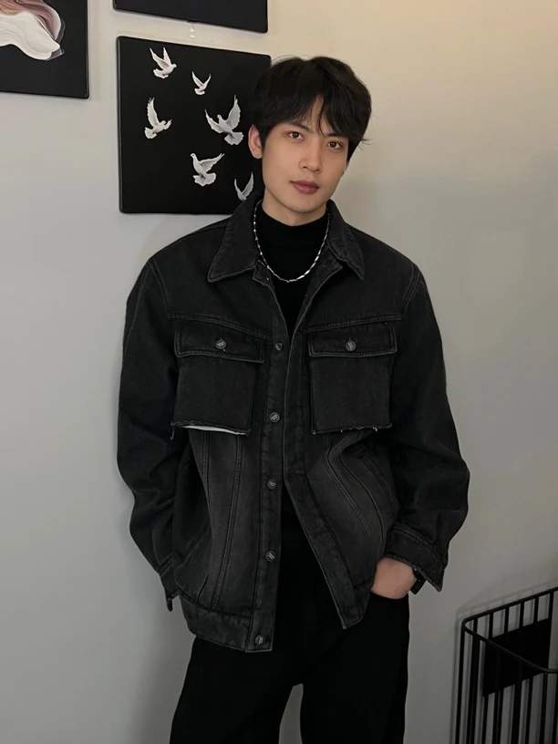 TENG-【酷坦街头】新款小众潮流重磅美式复古水洗牛仔外套6231