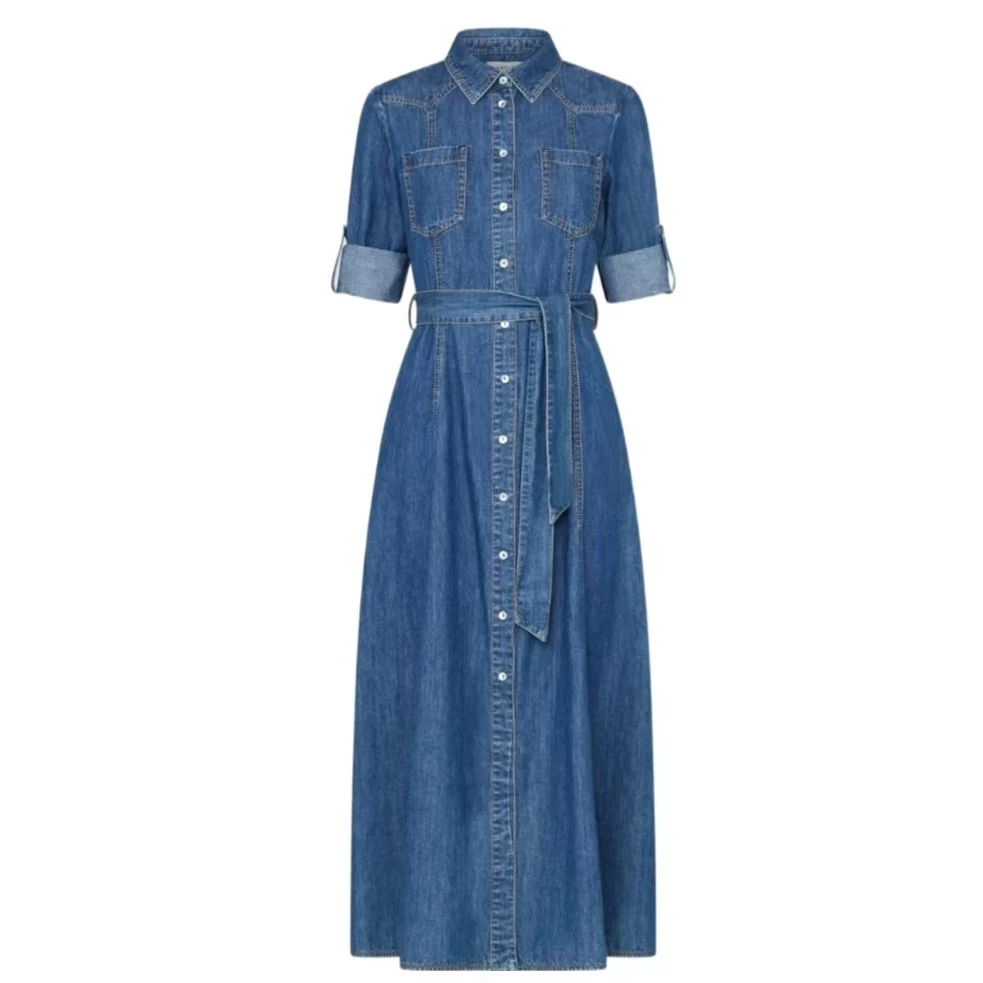 全新未使用 Marella 蓝色时尚收腰衬衫连衣裙 38码