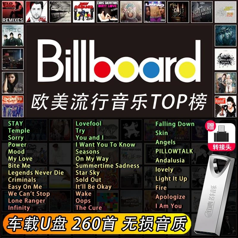 车载U盘2023欧美流行抖友热门音乐英文歌曲无损高品质汽车用优盘