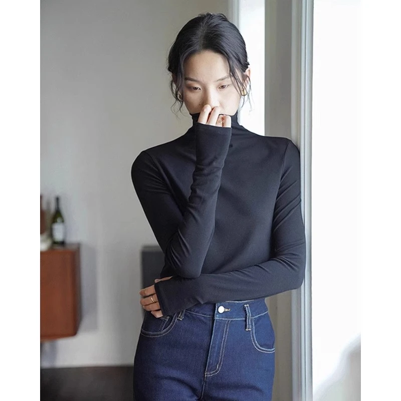 黑色堆堆领内搭打底衫女秋冬独特别致上衣韩系穿搭气质高领针织衫