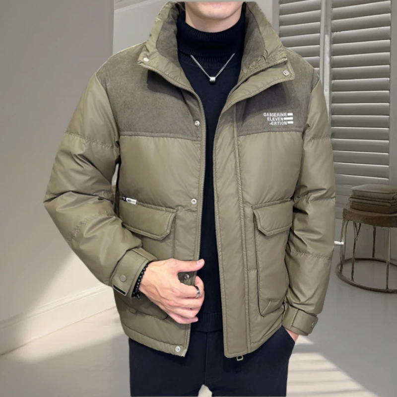 Jeep吉普男士工装立领高品质保暖羽绒服潮牌面包服拼接外套冬季潮