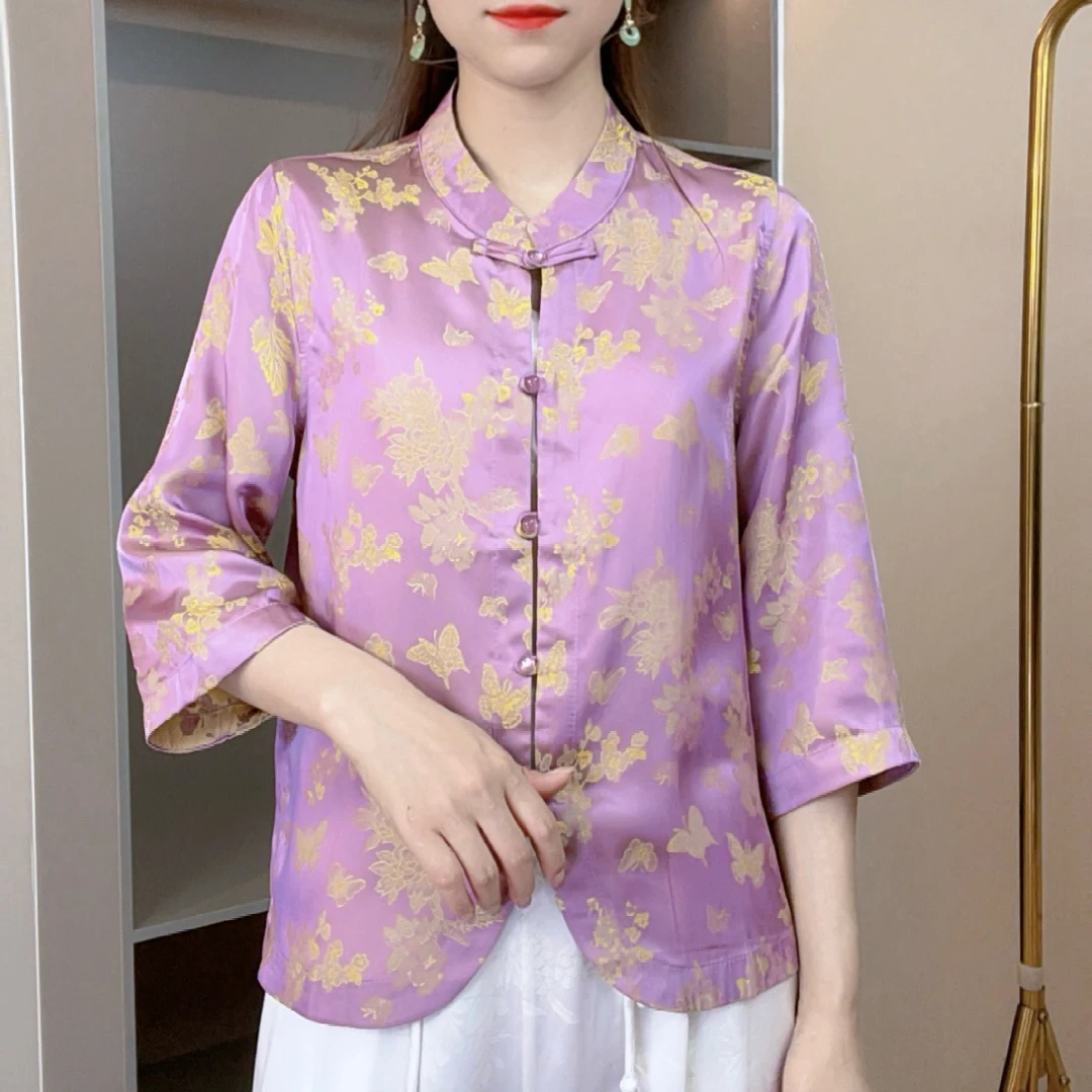 新中式时尚立领双面双穿宽松洋气显瘦提花上衣女外套  XH0778508