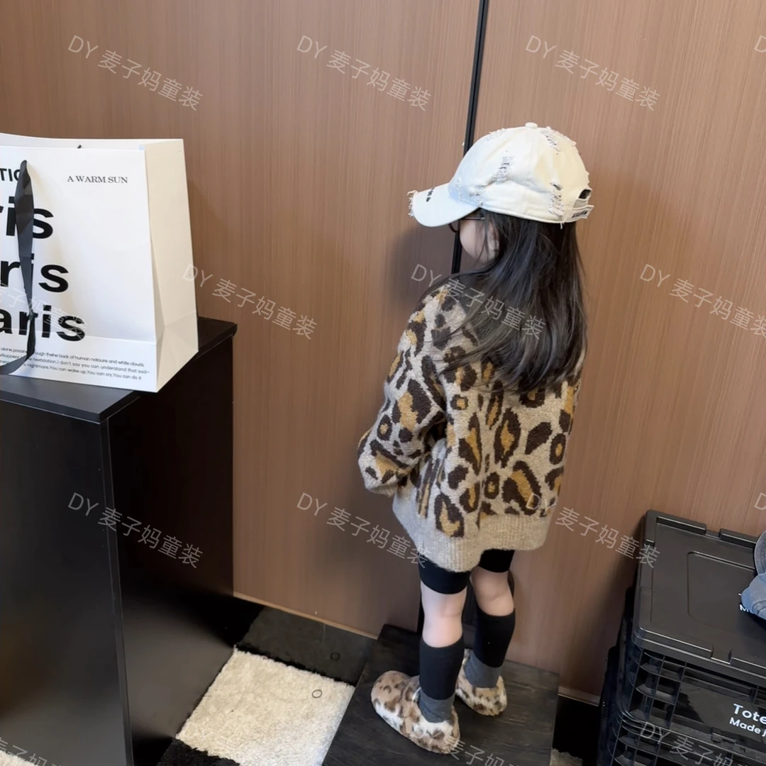 现MZ.儿童秋冬新款时髦百搭豹纹韩版宽松毛衣外套1078