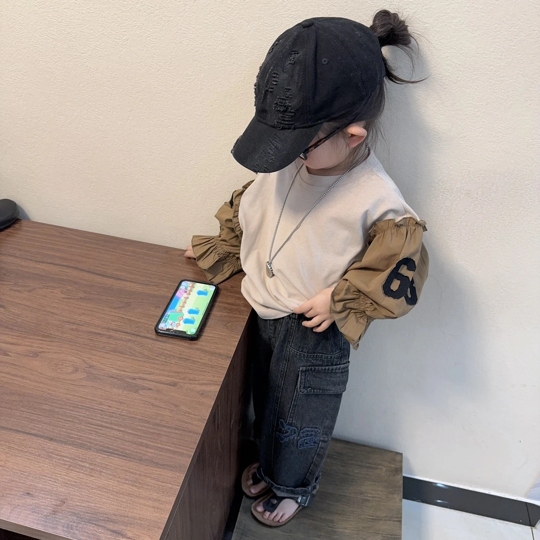 现MZ.儿童2024新款日系棉麻刺绣泡泡袖卫衣466