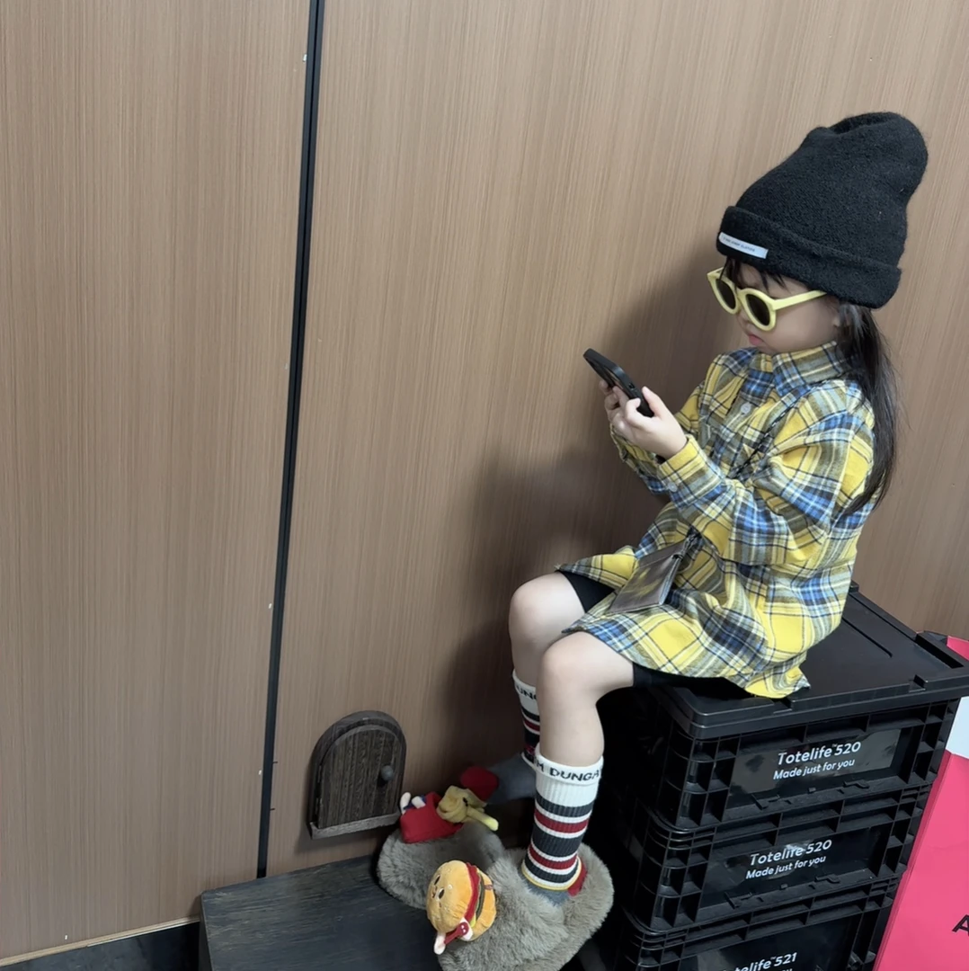 现MZ.儿童秋冬DD新款磨毛基础百搭格子衬衫外套1055