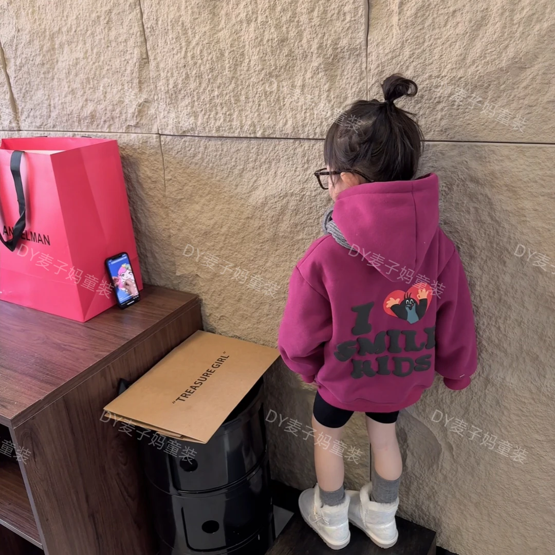 现MZ.儿童冬季加绒休闲保暖发泡立体印花连帽卫衣1279