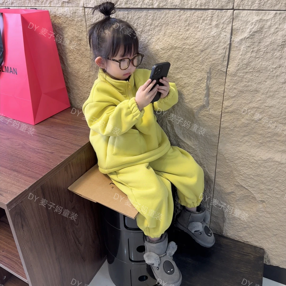 现MZ.儿童冬季新款加绒加厚保暖休闲纯色立领套装1268