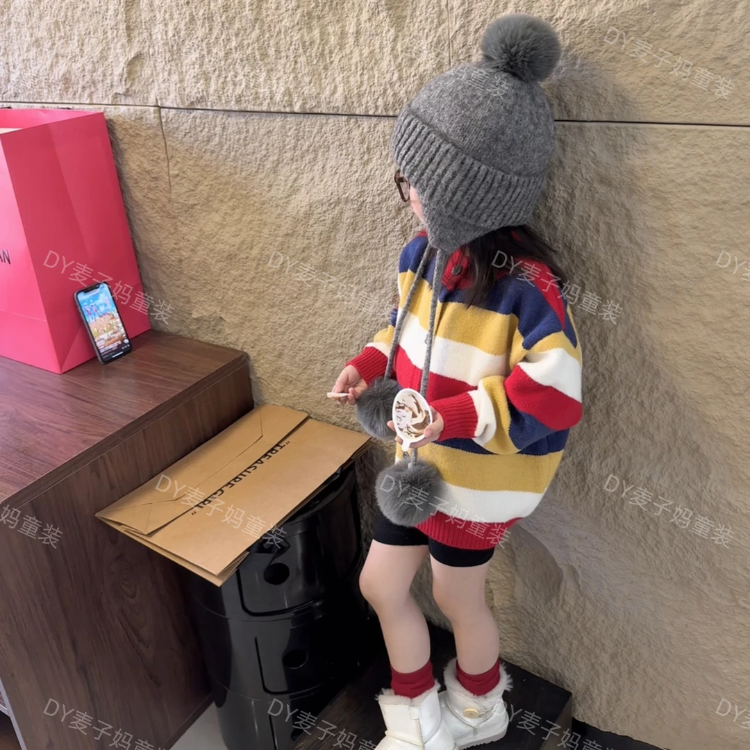 现货MZ.儿童冬季新款新年款彩虹毛衣韩版保暖毛衣针织外套1304