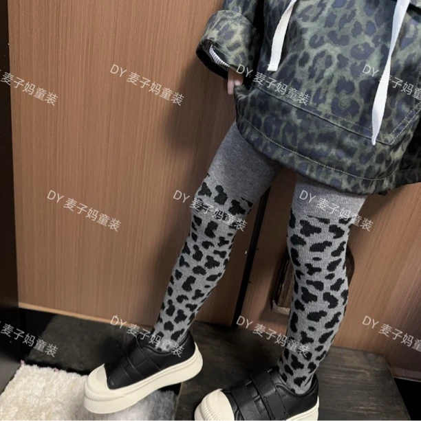 现MZ.儿童秋季新款时髦豹纹弹力紧身连脚打底裤1027