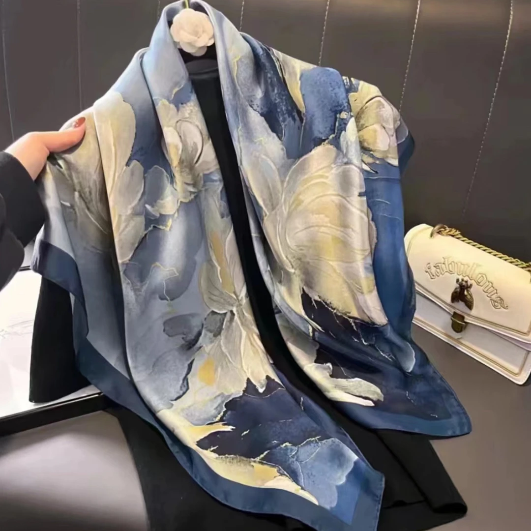 F01步步生莲气质百搭丝巾90*90