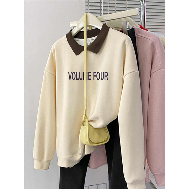 假两件Polo领卫衣女秋冬加绒加厚无帽外套宽松慵懒设计感小众