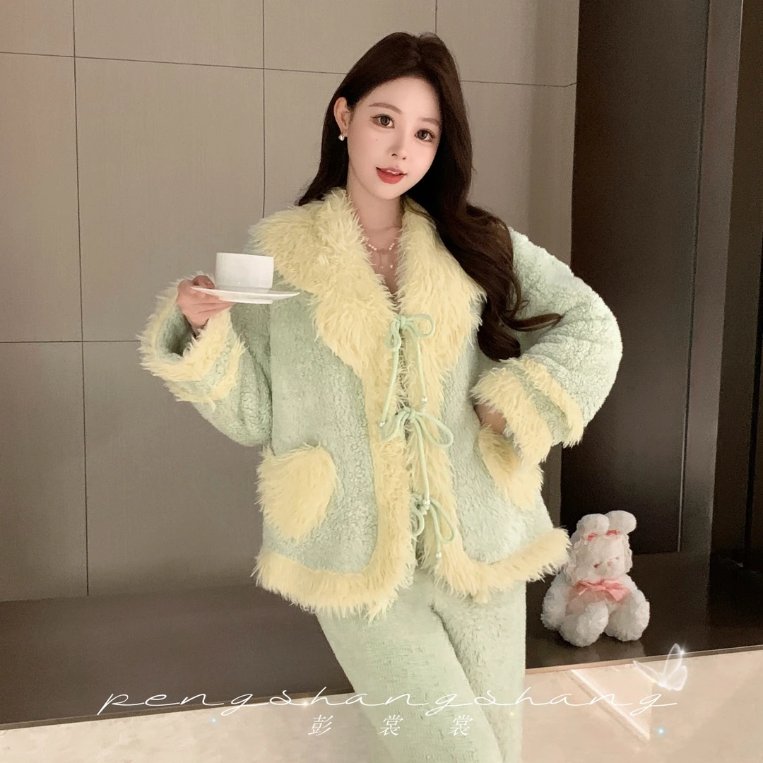 彭裳裳【蝶意莺情】冬装上新女士加厚保暖睡衣舒适百搭居家服套装