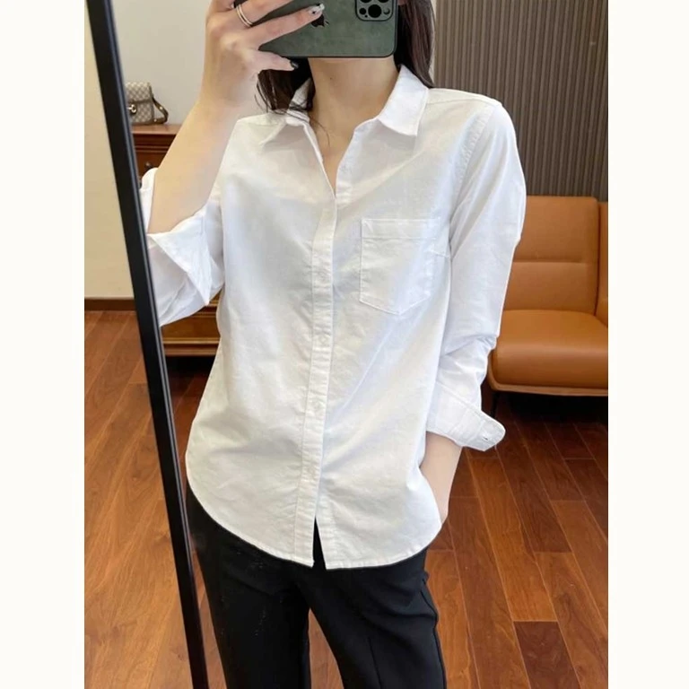 2025秋新款白色衬衫女高级感休闲衬衣搭配马甲叠穿洋气纯棉上衣