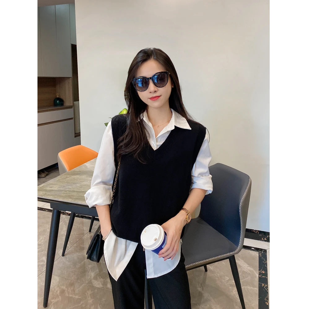 2025春秋款内搭白衬衫女高级感休闲衬衣搭配马甲叠穿洋气纯棉上衣