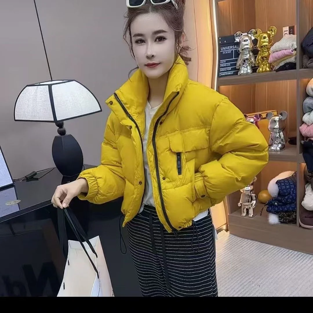 糖果色短款羽棉服女冬新款时尚韩版加厚小个子面包服白绒外套