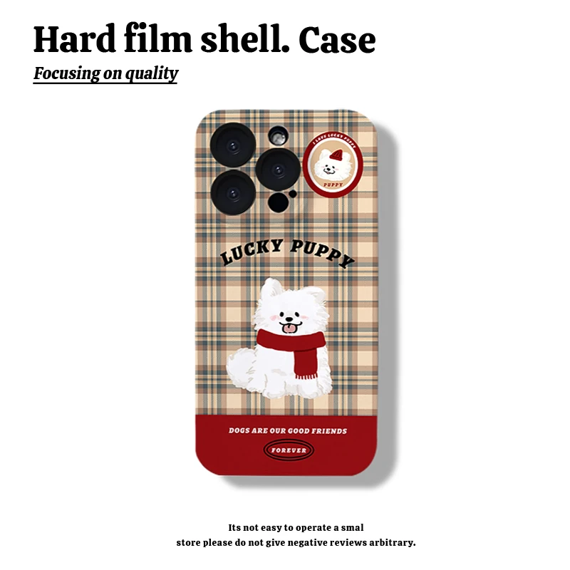 围巾萨摩耶格子红底手机壳适用苹果15华为小米菲林硬壳小米14荣耀