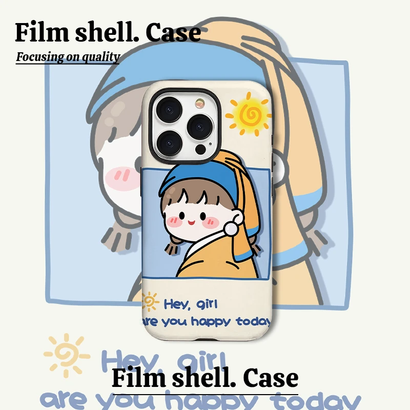 戴珍珠耳环的少女手机壳适用苹果华为oppo小米vivo菲林硬壳小米14