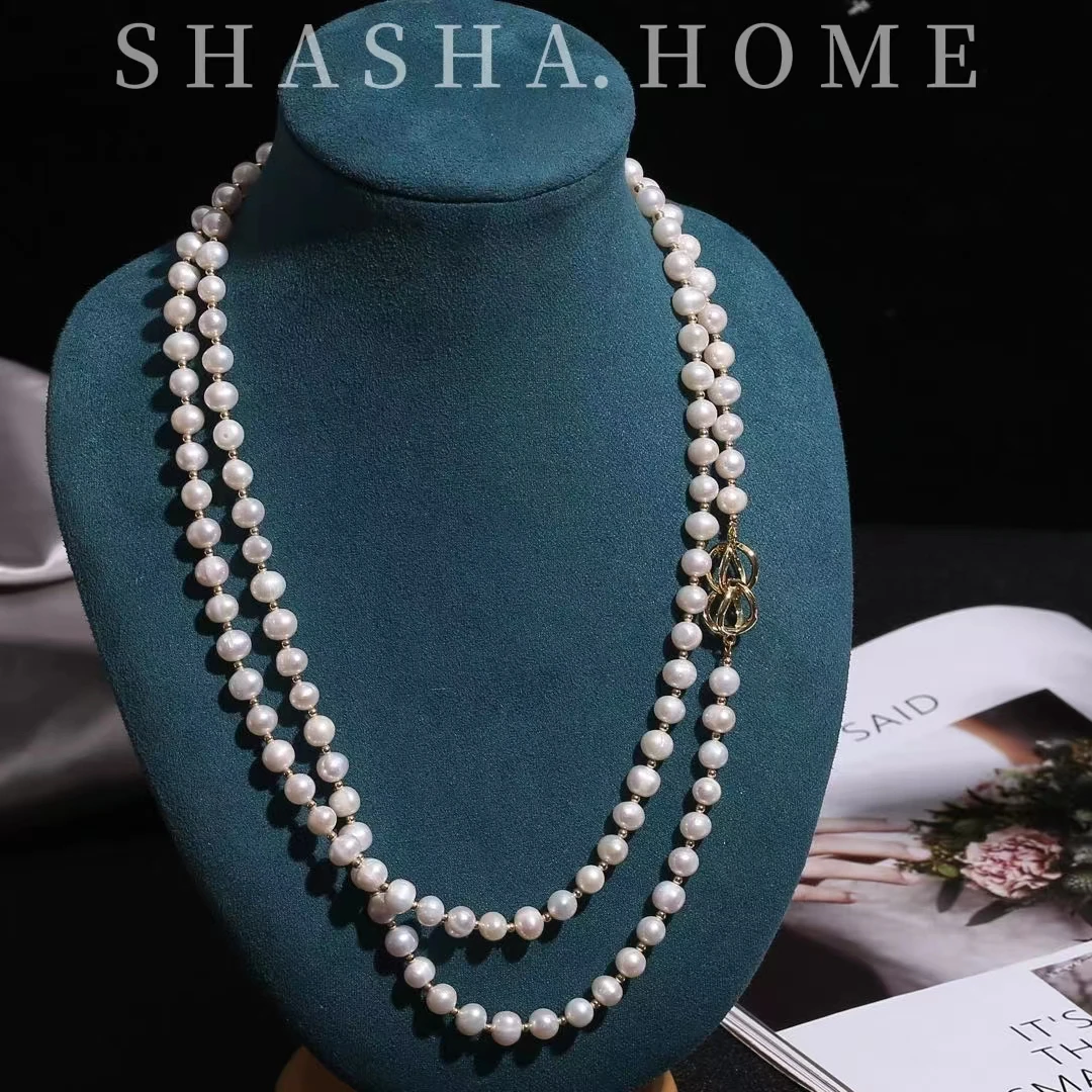 铜合金仿珍珠项链 【双层叠戴珠珠】毛衣链双排长链时尚气质百搭