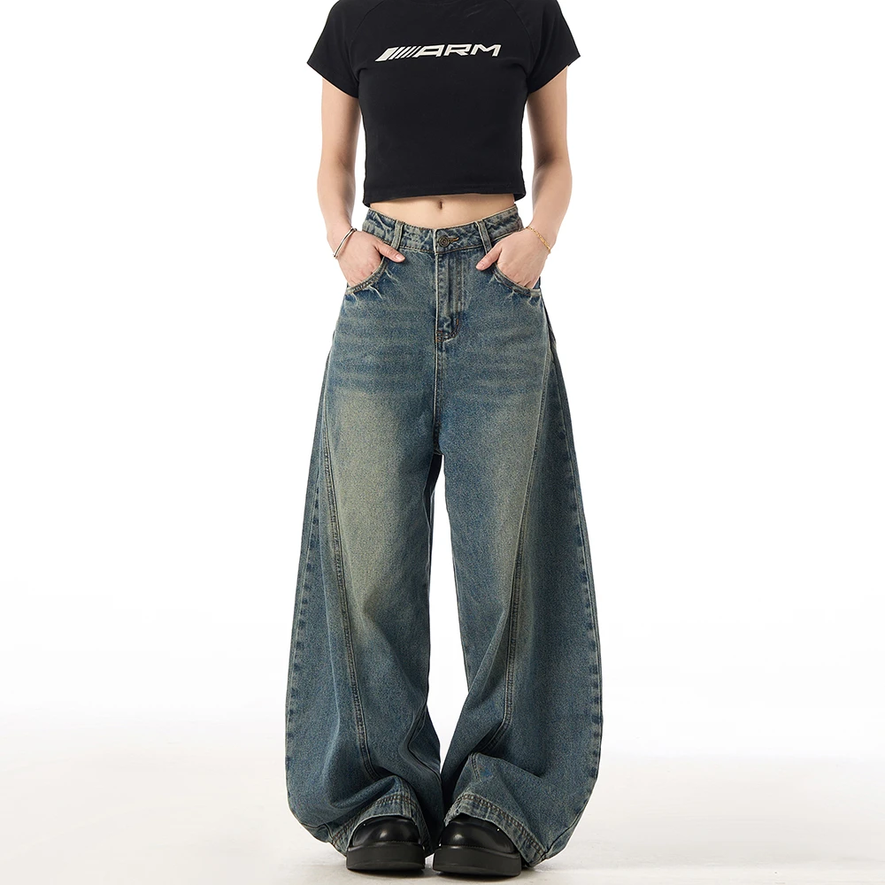 DAY NY美式复古弯刀裤男小众设计感阔腿宽松百搭牛仔裤情侣裤子潮